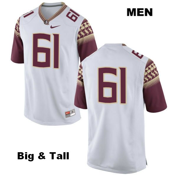 Men's NCAA Nike Florida State Seminoles #61 Grant Glennon College Big & Tall No Name White Stitched Authentic Football Jersey JSB6569GY